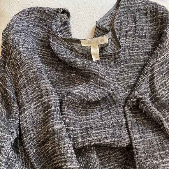Eileen Fisher Three Quarter Sleeve Gauze Weave Boxy Top - Black/White - Small - Picture 5 of 9